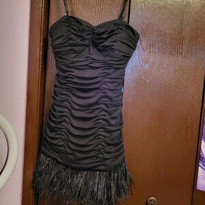Vintage Guess Ruched dress size 0 with faux feathery bottom trim